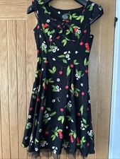 Hearts and Roses Women's Dress Size M Black with Cherries and Floral Print