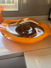 Orange Art Glass Large Abstract Colorful Centerpiece Bowl Dish 53 CMS diameter