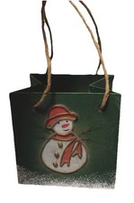 Snowman Paper Mache Bag w Jute Handles VTG