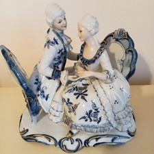 VINTAGE REGENCY STYLE  BLUE/WHITE/ GOLD FIGURINE COUPLE IN PERFECT CONDITION 