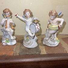 Three Vintage Capodimonte Porcelain Figurines / Cherubs Playing Musical Instrume