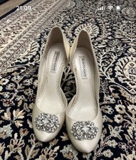 Benjamin Adam’s Lamour Wedding Shoes Ivory Size 36 U.K. 3 Rhinestone Cluster 