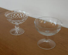 1  ETCHED CUT & 1 CUT VINTAGE CRYSTAL STEM CHAMPAGNE COUPE GLASSES - 9.2 & 10cm