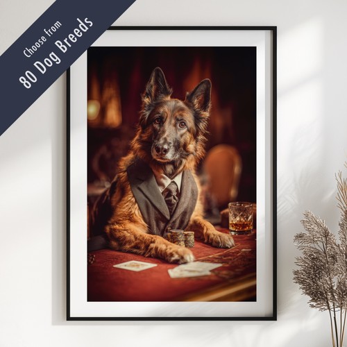 Funny dog playing poker - funny, print