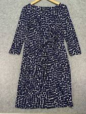 Laura Ashley Size 14 Navy White Tile Ruched Dress 3/4 Sleeves