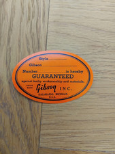 Gibson Kalamazoo Orange Label decal Blank NOS Genuine Original Not Reproduction