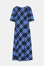 Zara Blue Wool Blend Tartan Plaid Checkered Midi Dress, S, Celebs Fave