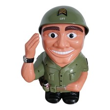 VINTAGE TALKING SOLDIER COOKIE JAR ARM SALUTE MILITARY 10" ARMY USA BISCUITS