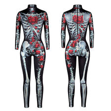 Ladies Sexy Halloween Skeleton Jumpsuit Costume Bones Fancy Dress Womens Catsuit