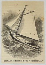 small 1881 magazine engraving ~ "CENTENNIAL" ~ Captain Johnson's dory boat 