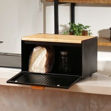 UK Steel Bread Bin w/ Bamboo