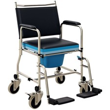 HOMCOM Shower Wheelchair, Commode Wheeled Chair with Padded Seat, Backrest