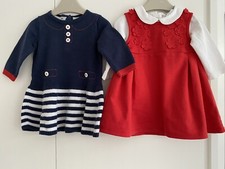 Baby Girls 0-3 Months Jasper Conran Dress Outfit Bundle Winter Red Blue Flowers 