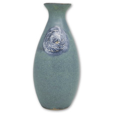 Vintage Studio Art Pottery Vase IOW Ammonite Blue Teal Handmade Stoneware