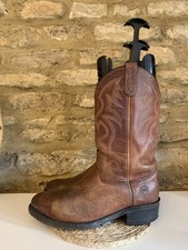 Double H Mens Brown Embroidered Leather Cowboy Boots UK 10.5 Western Steel Toe