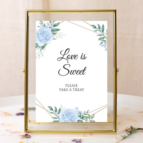 Wedding table sign blue flower - sign,