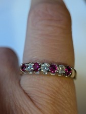 Pink And Clear 7 Stone Gold Tone Ring Size Q
