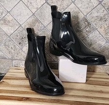 Size 10 M Ralph Lauren Tally Rubber-Bo- Rain Boots Black Pull-on  Rubber Chelsea