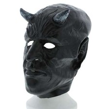 Scary Black Demon Latex Head Mask  - Cosplay Costume Mask for Halloween