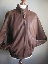 M&S LEATHER JACKET 38 40 42 BOMBER brown blue harbour wool lining warm relaxed