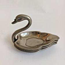 Vintage Seba Swan Silver Plated Ashtray Trinket Dishes Stack Of 3