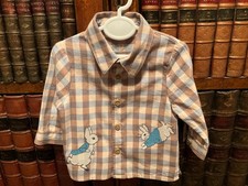 Marks & Spencer Taupe, Blue & Cream Cross Stitch Peter Rabbit Check Shirt - 0-3M