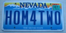 SILVER STATE NEVADA VANITY AUTO LICENSE PLATE " HOME4 TWO " 2 SEATER SPORTS CAR