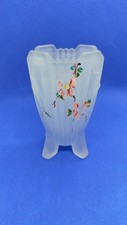 Vintage Bagley "Bedford" Blue Frosted Glass Vase With Original Hand Painted Art