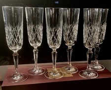 6 super quality cut glass lead crystal champagne flutes
