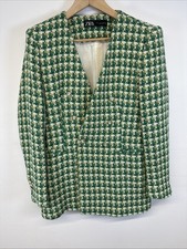 Zara Jacket Green Check Textured Double Breasted Blazer Gold Button UK L 14/16