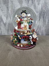 Vintage Large Christmas Musical Snow Globe Snowman Scene VGC 10X8"