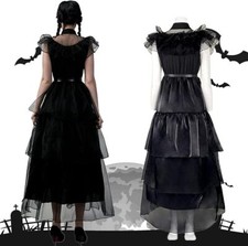 Women Girls Wednesday The Addams Family Costume Fancy Mash Dress Birthday Party