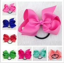 5 Inch High Quality Ribbon Hair bow with Elastic Band Hair Bobble Hairband