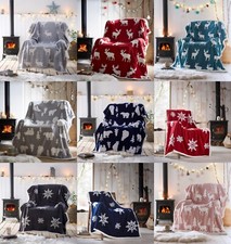 CHRISTMAS SUPER SOFT SHERPA FLEECE THROW 130X170CM SNOWFLAKE, MOOSE, POLAR BEAR