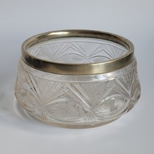 Vintage Cut Glass Silver Rim Fruit Bowl Art Deco