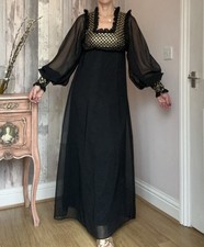 Vintage Simon Ellis 1970’s Bohemian Prairie Gold Cuffs And Placket Long Dress