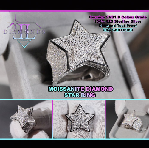 Moissanite star ring silver - moissanite,
