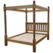 CHUNKY Barley Posts 4FT6 Double FOUR POSTER Pine Bed Frame Slatted Headboard