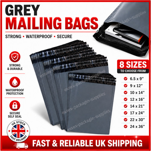 Grey mailing bags strong poly - grey,