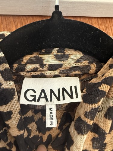 Ganni leopard print mesh polo - ganni,
