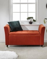 Storage Bench Window Seat Russet Velour Blanket Box Bedroom Living Room