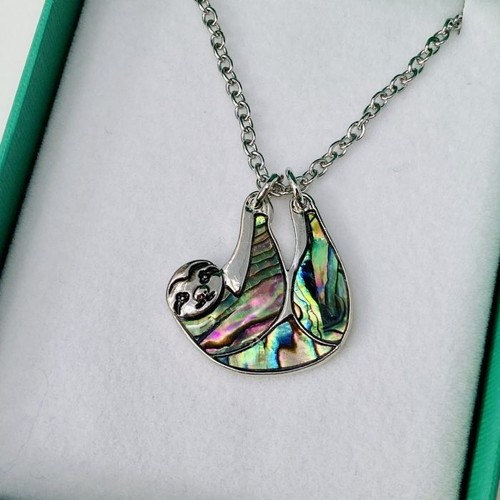 Sloth paua shell necklace - sloth,