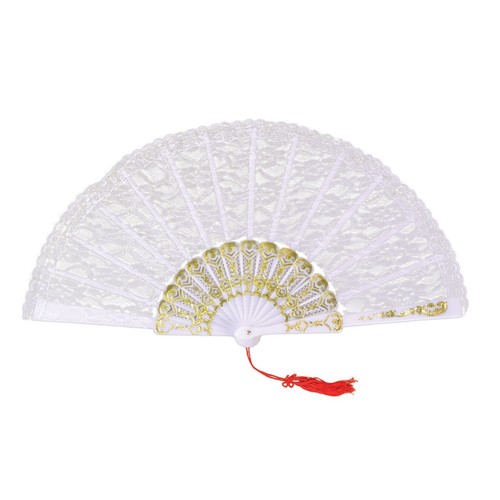 White lace folding fan - white,