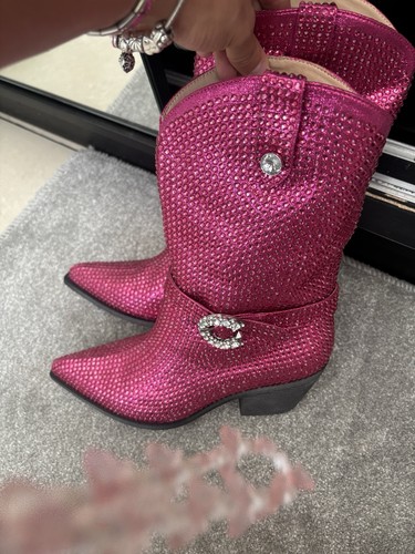 Pink glittery cowboy boots - glittery,