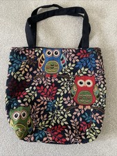 Large Owl Embroidered Shopping Tote Bag, Zipped, Good Quality Material