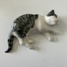 Mike Hinton England Ceramic Relaxed Playful Tabby Cat Figurine *signed*