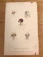 999e  Original Ackermann's Repository Regency Lithograph Head Dresses 1811