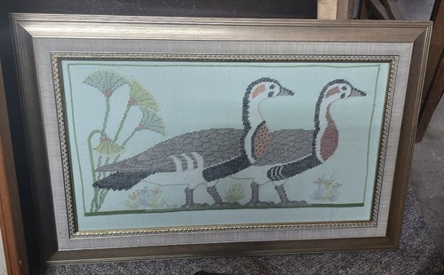 Vintage framed cross stitch - cross,