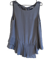 Mint Velvet 100% Silk Vest Camisole Asymmetric Blouse Top Dark Grey