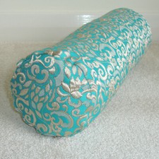 Turquoise Bolster Cover Gold Cylinder Cushion Case 6x16 Brocade 16" 40cm